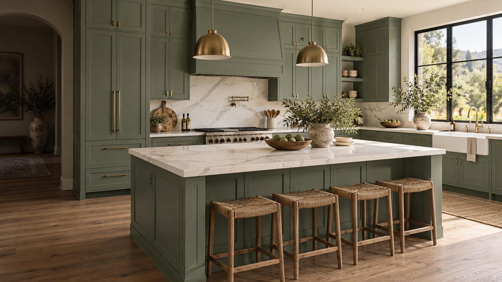 Shaker Green kitchen inspiration — illustrative rendering