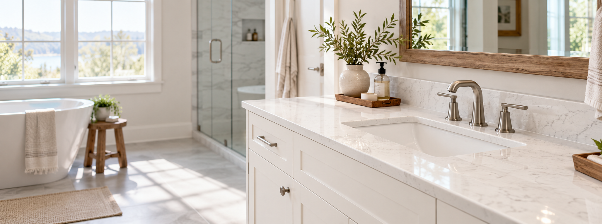 White Quartz Vanity Top Installation