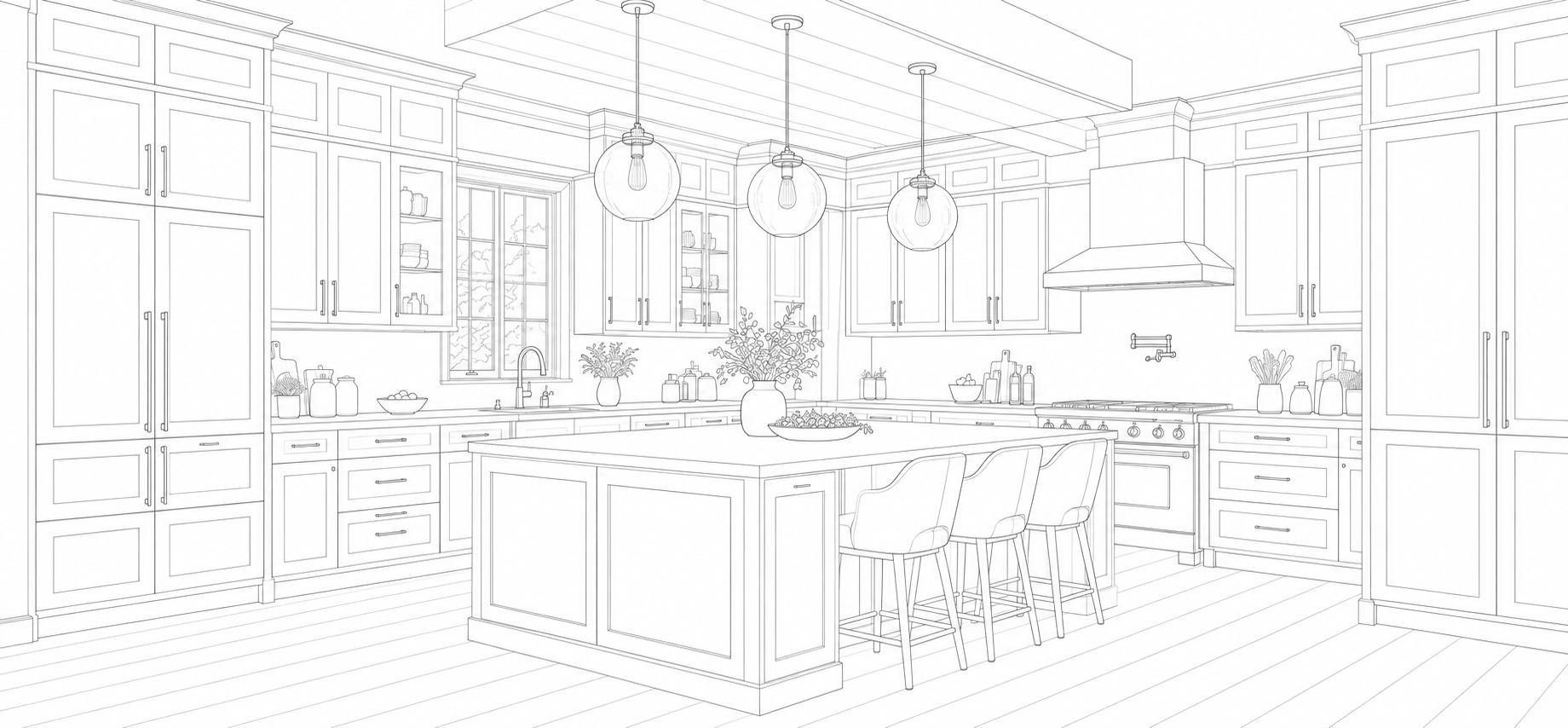 Kitchen architectural line drawing