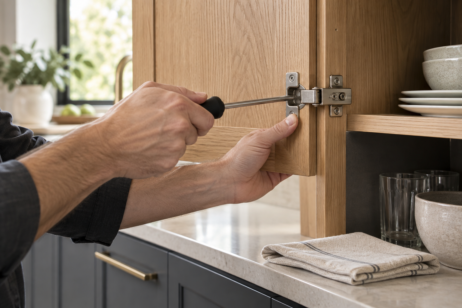 Adjusting a cabinet door hinge