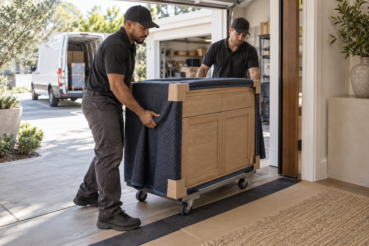Cabinet delivery with protective wrapping