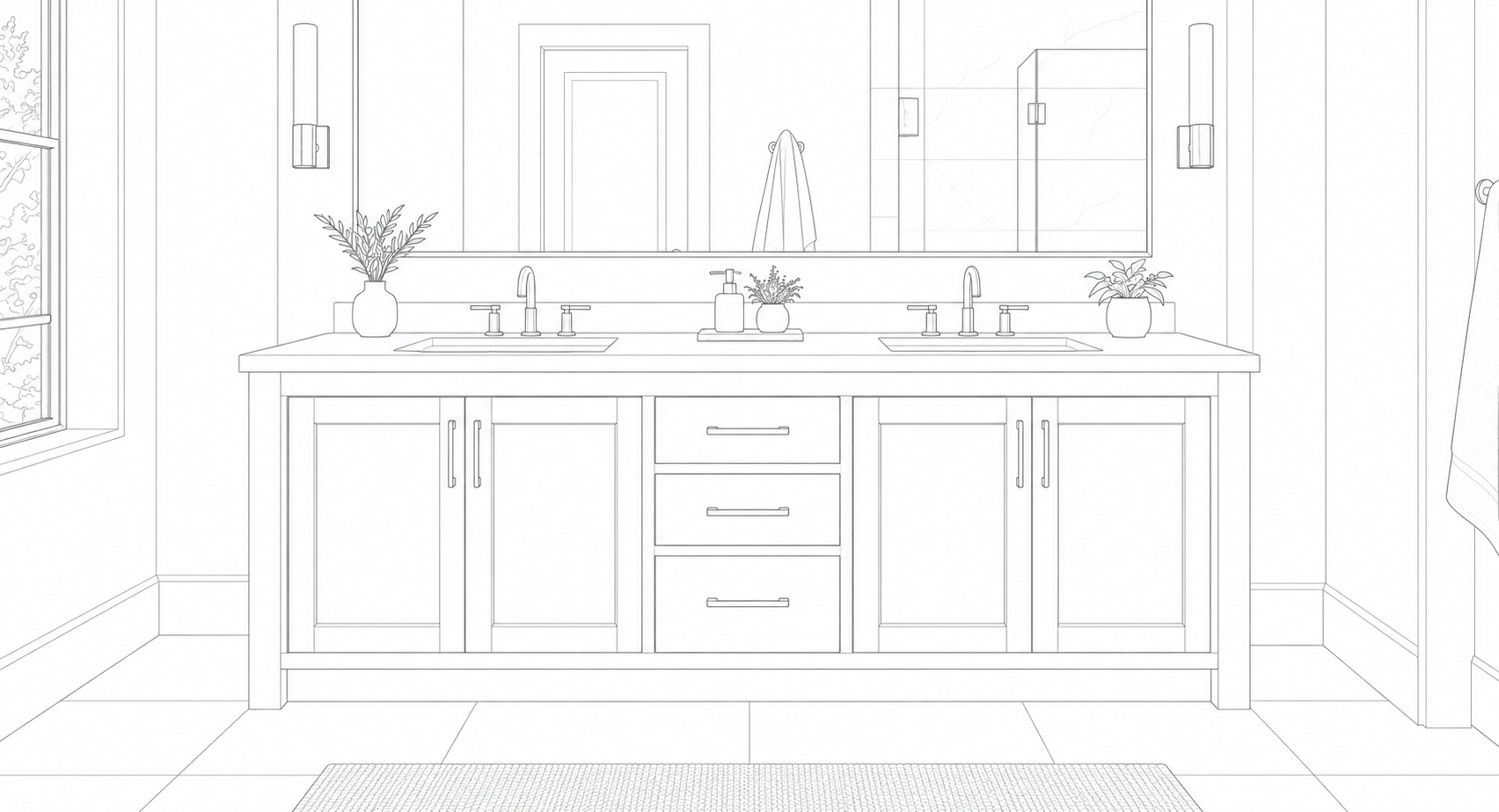 Bathroom architectural line drawing